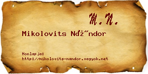 Mikolovits Nándor névjegykártya